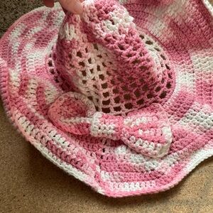 Pink and White Crochet Sun Hat